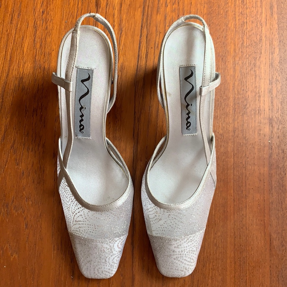 VTG NINA square toe block heel silver sparkle 7.5